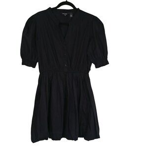 Cassees Mini Dress Womens Black Puff Sleeve Elastic Waist & Lining Size L